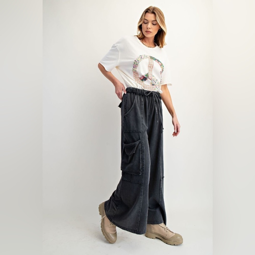 Part Of The Journey Mineral Washed Wide Leg Pants in Black eb90054 small - Picture 3 of 5